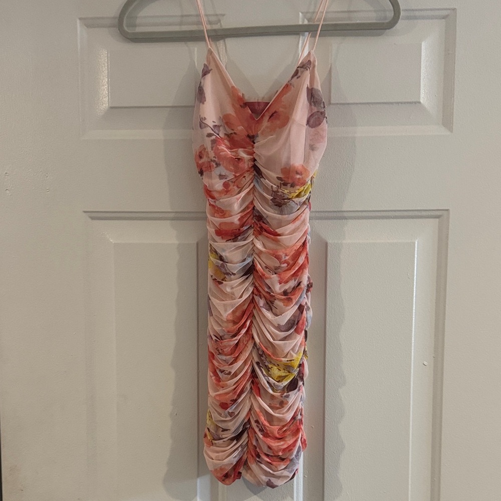 Elegant Floral Ruched Mini Dress
